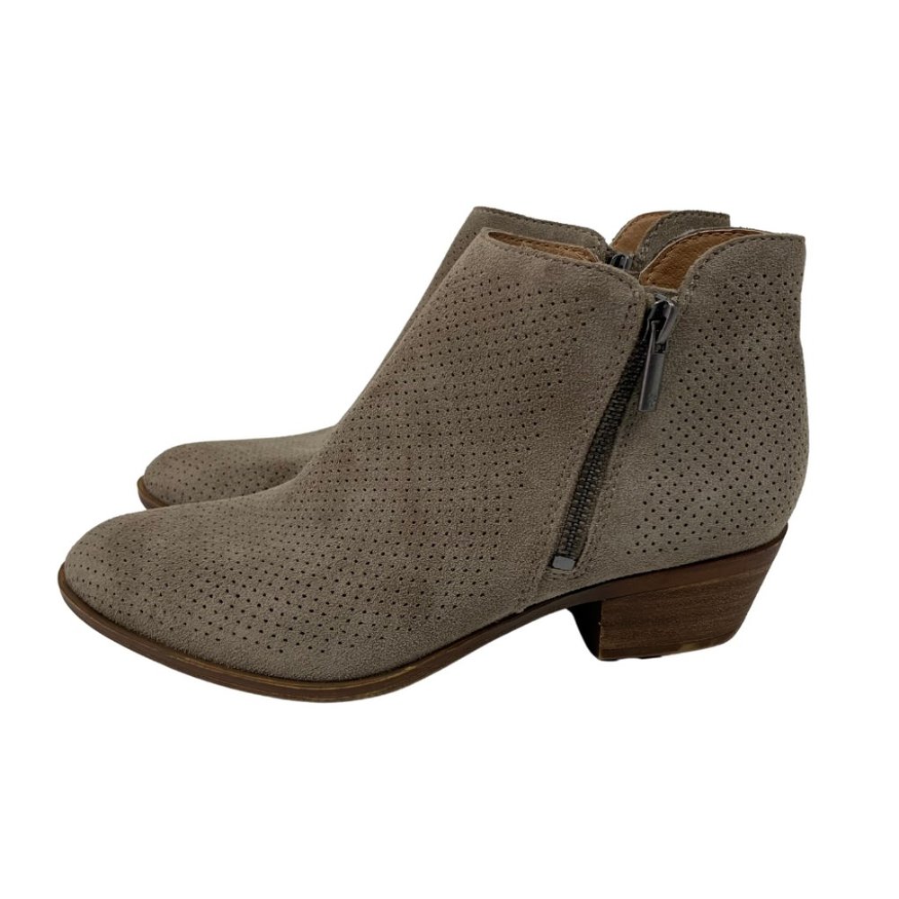 Lucky Brand Bayley 2 Perforated Suede Ankle Bootie Zipper Boho Tan Size 6.5 NWOB